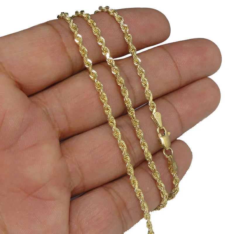 10K Yellow Gold Jesus Cross Charm Pendant Diamond Cut Rope Chain P538