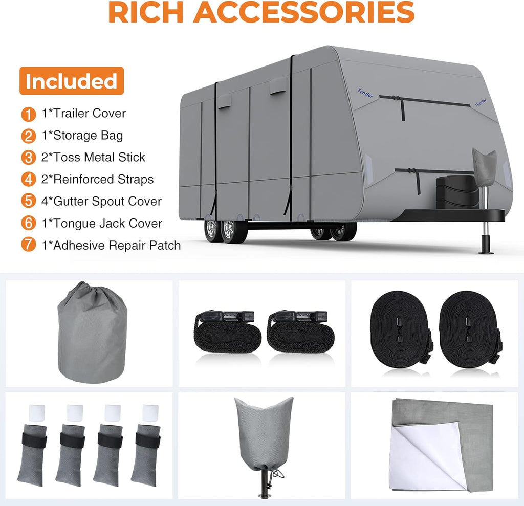 5 Layers Travel Trailer RV Cover Heavy Duty Camper Cover with Tongue Jack Cover, 2Pcs Straps & Gutter Covers N35679