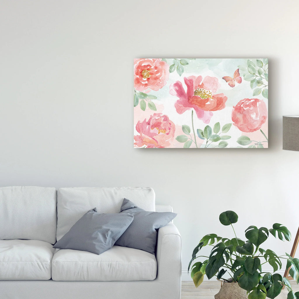 Watercolorful Pink And Green Floral Canvas Art E87118