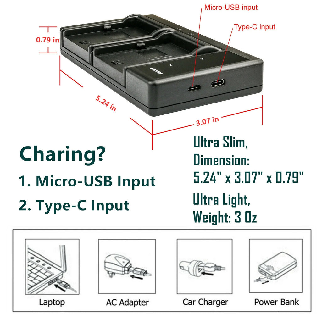 3-Pack Battery and USB Charger for Lumix Cameras A810