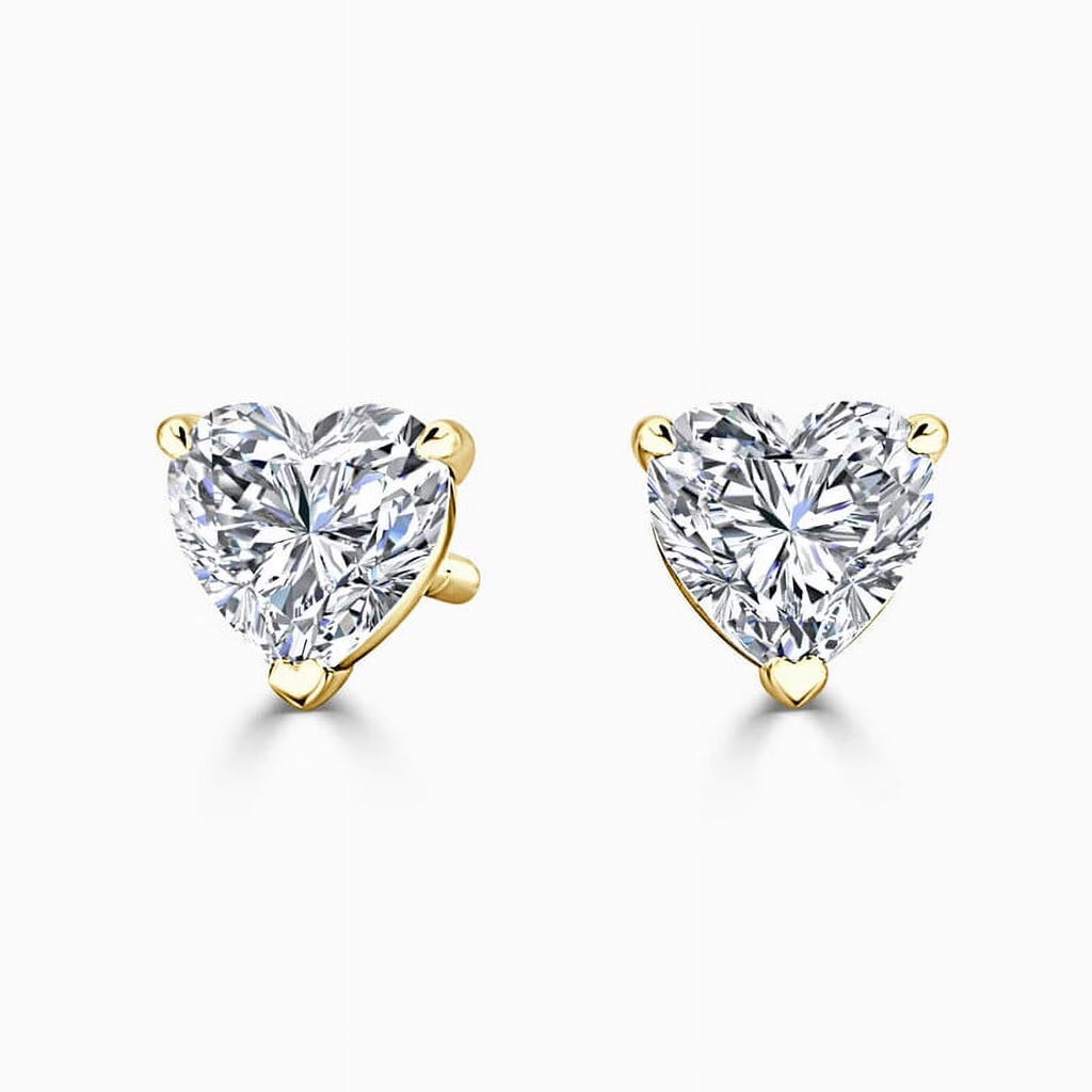18K Yellow Gold Heart Cut Moissanite Stud Earrings F3929