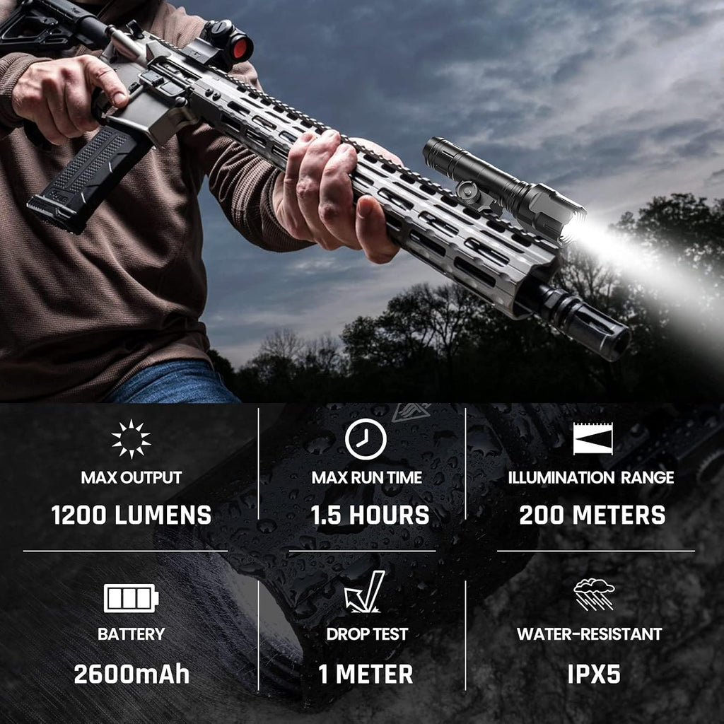Tactical Flashlight 1200 Lumen LED Weapon Light with Pressure Switch H24425