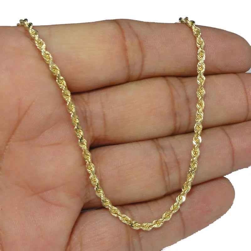 10K Yellow Gold Jesus Cross Charm Pendant Diamond Cut Rope Chain P538