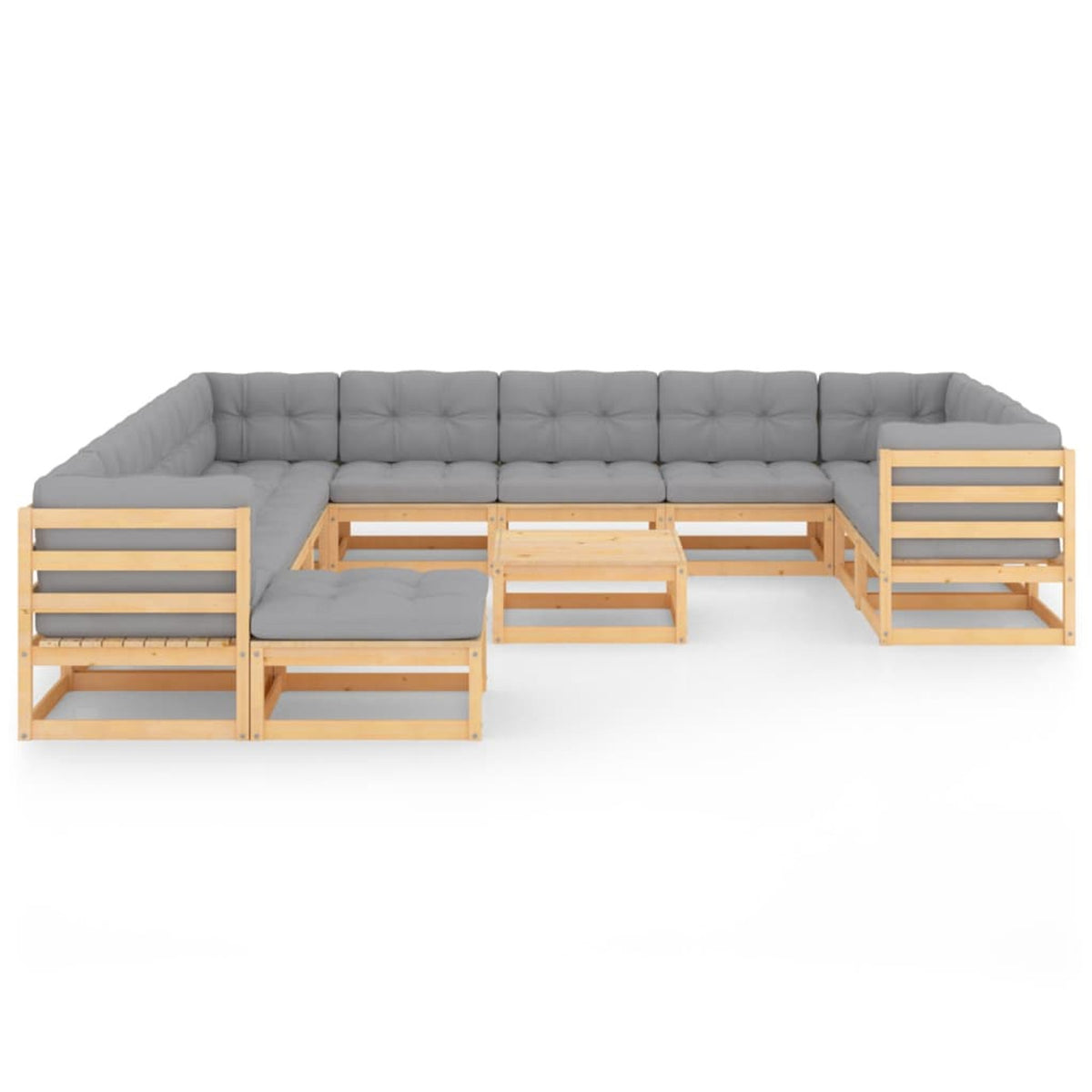 13 Piece Gray Cushioned Pinewood Sectional Outdoor Furniture Set K366