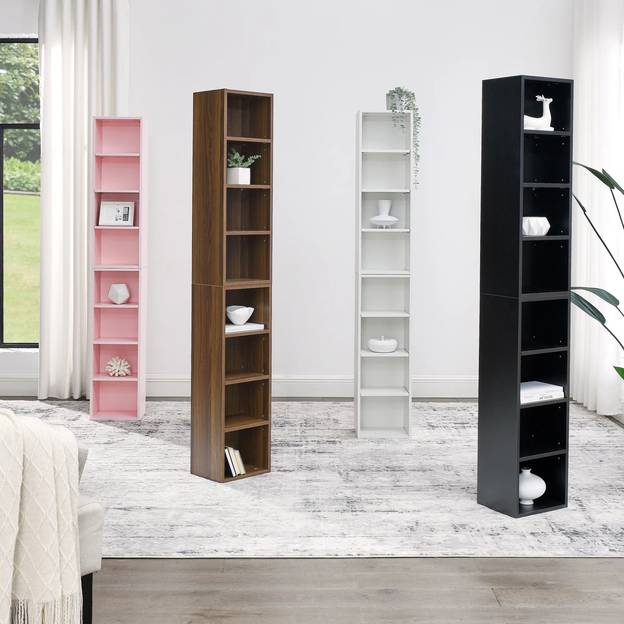 8-Tier Tall Narrow Bookcase with Adjustable Shelves H383