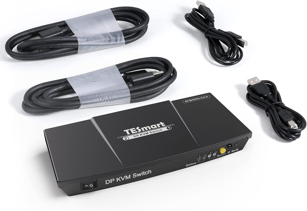 2 Port DisplayPort 4K@60Hz 2x1 KVM Switcher with 2 Pcs 5ft KVM Cables and DP Cables Y309486