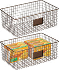 Metal Wire Food Organizer Storage Bin Basket with Label Slot, 2 Pack, Matte Black V4247