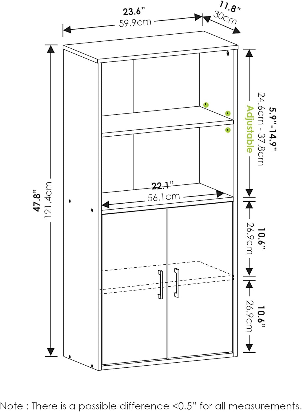 White Storage Cabinet with 2 Open Shelves and 2 Doors I921