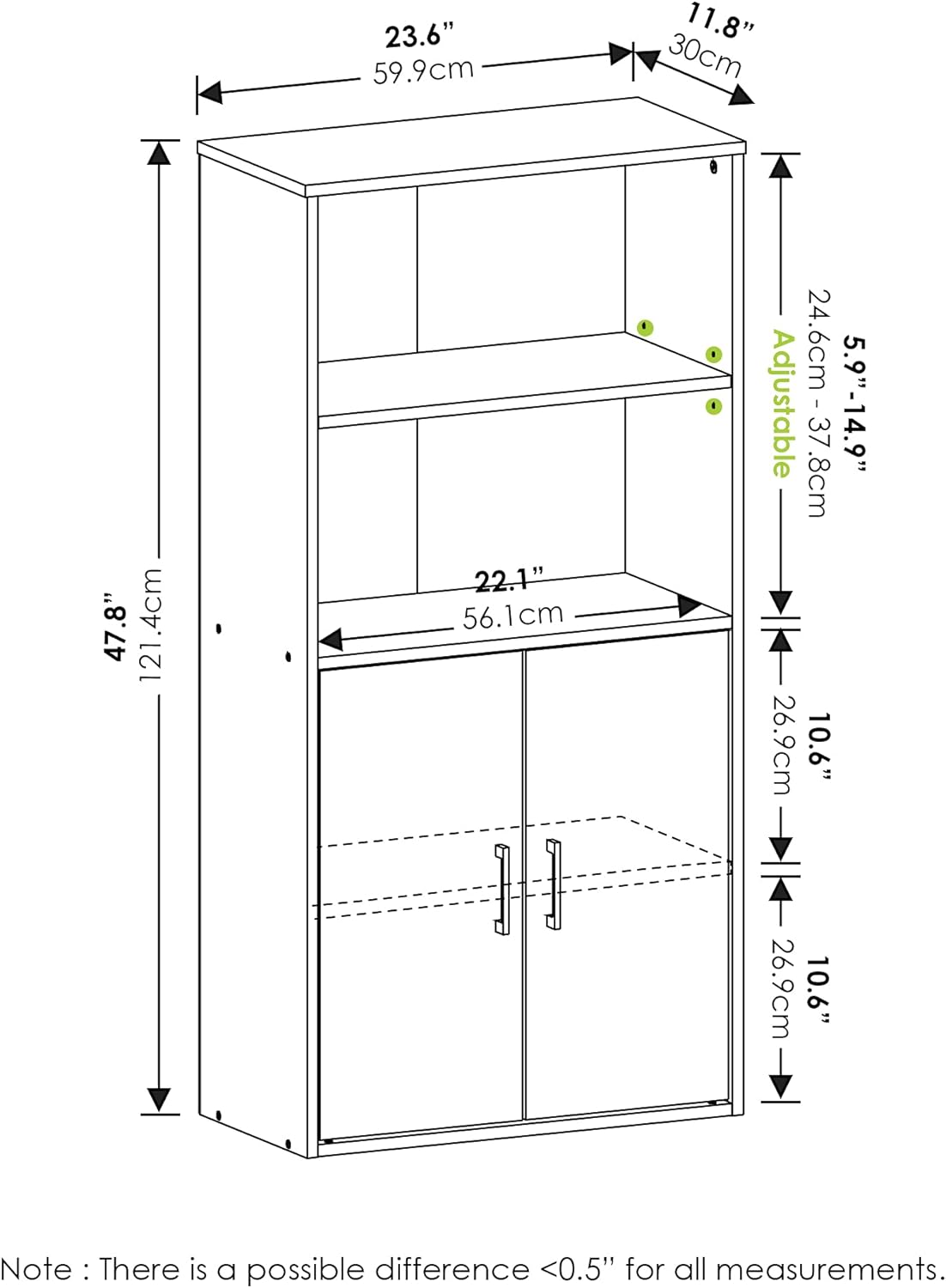 White Storage Cabinet with 2 Open Shelves and 2 Doors I921