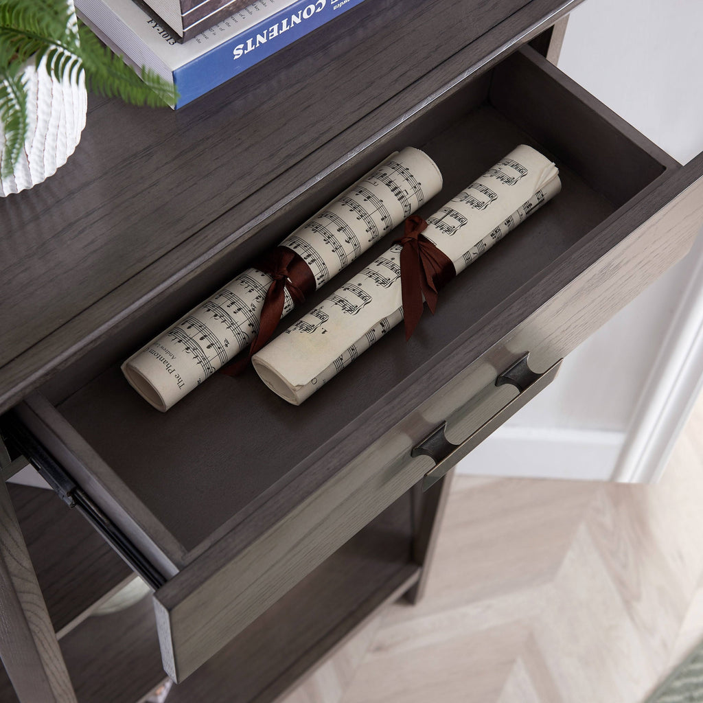 Weathered White 3-Shelf Corner Bookcase with Drawer Storage G355567