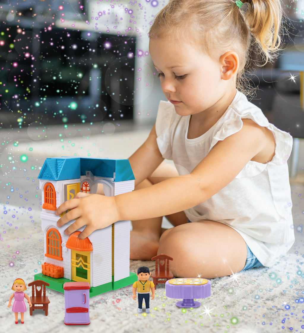 Mini Doll House Playset with 1 Pink House and 1 Blue House Set Q716