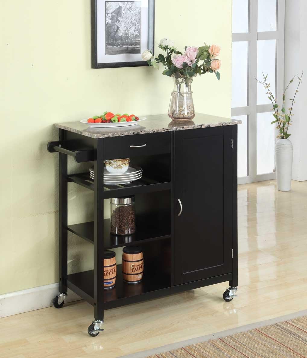 Black Finish Wood Kitchen Storage Cabinet Cart Z2252
