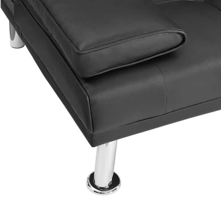 Black Faux Leather Futon Sofa Bed W983050