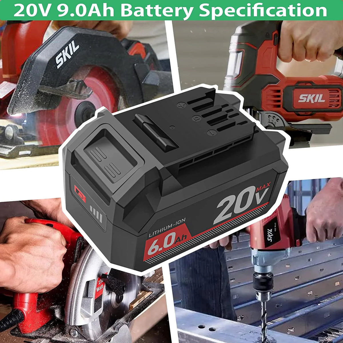20V 6.0AH Lithium Battery for Cordless Power Tools O47939