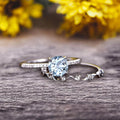 2 Carat 6mm Round Cut Blue Aquamarine Engagement Ring on 10k White Gold I377