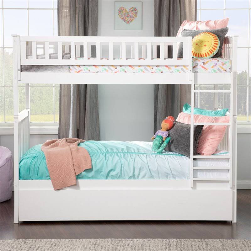 Twin Over Twin White Bunk Bed with Trundle L96364