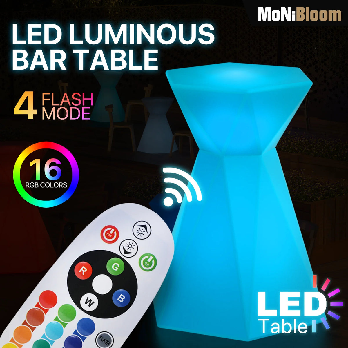 Hexagonal LED Light Up Bar Table with Remote Control K3457