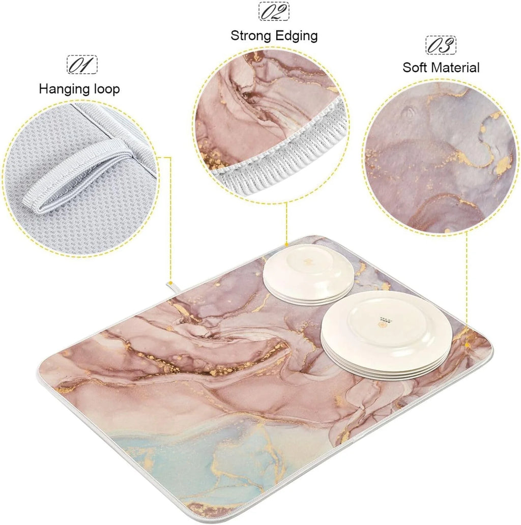 Gold Pink Marble Texture Dish Drying Mat 18x24Inch R792397