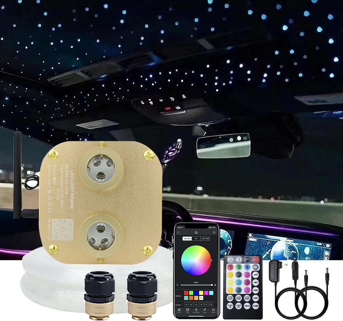 20W Dual Head Fiber Optic Lights RGBW Star Ceiling Light Kit, 710pcs 4m Optical Fiber Strands with Remote D676845