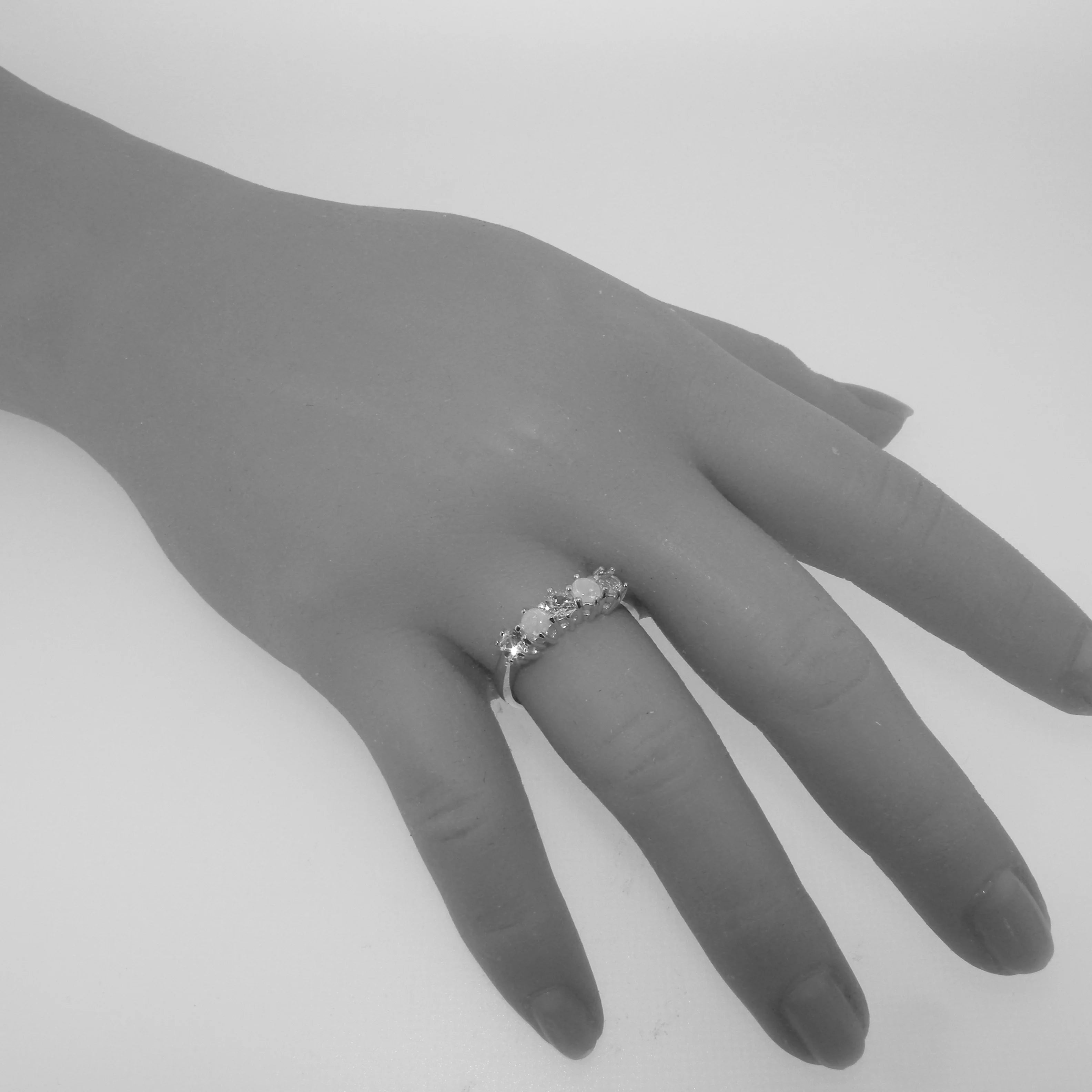 925 Sterling Silver Sapphire Opal Eternity Ring A808420