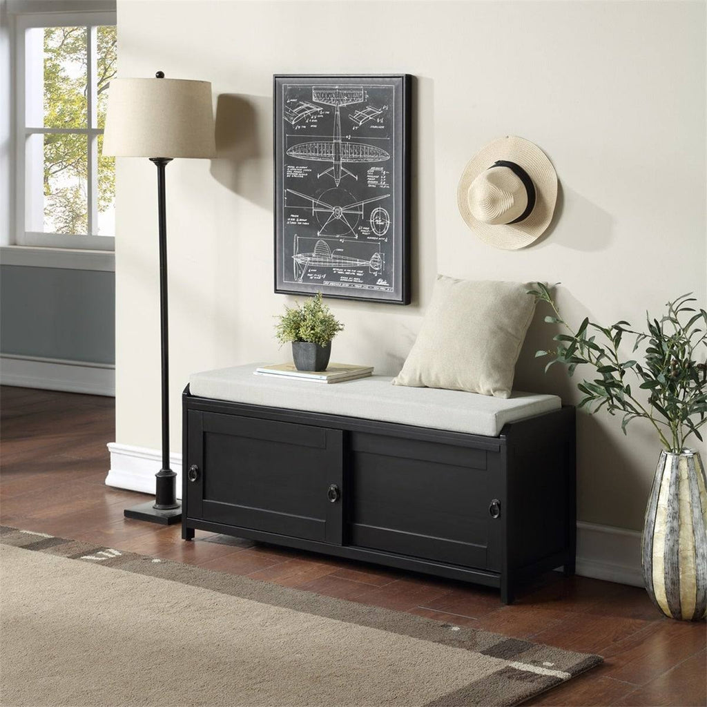 Black Wood Storage Bench with 2 Cabinets M260004