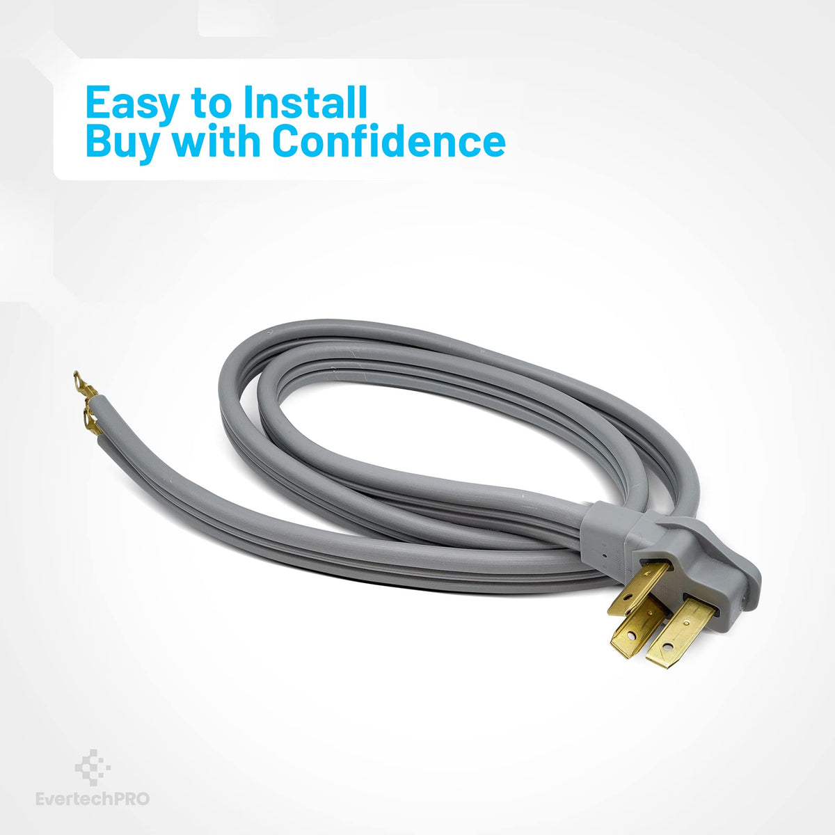 5ft 3 Prong Power Cord with Open End Range Connectors and 3 Copper Wires - 50 Amp Rated Power Cord - 60” Gray Z1753