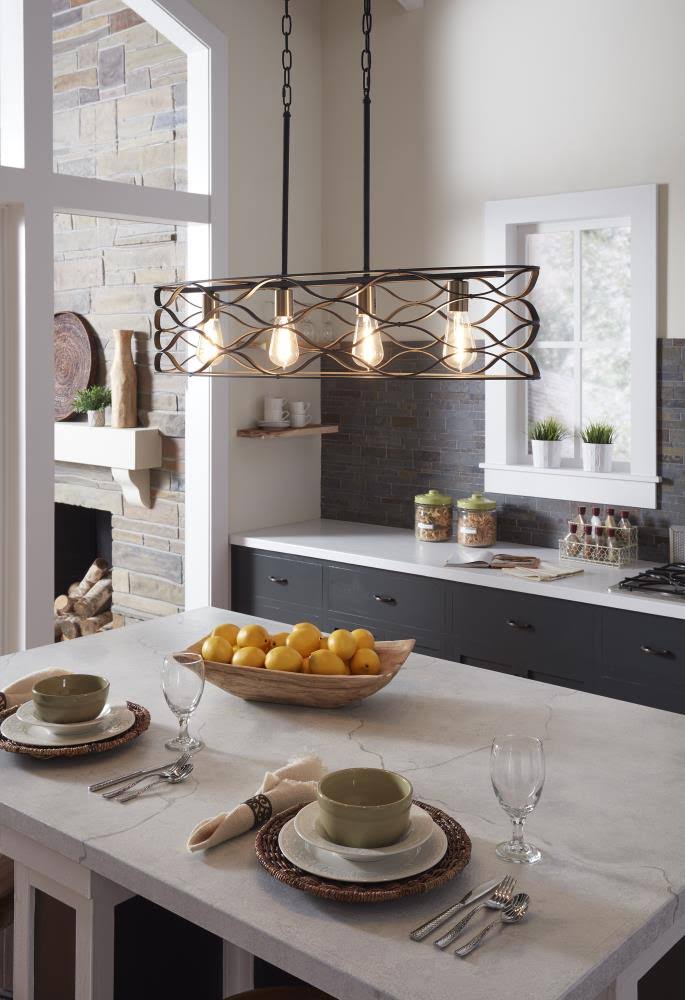 Mottled Black with Gold Kitchen Island Light H7478