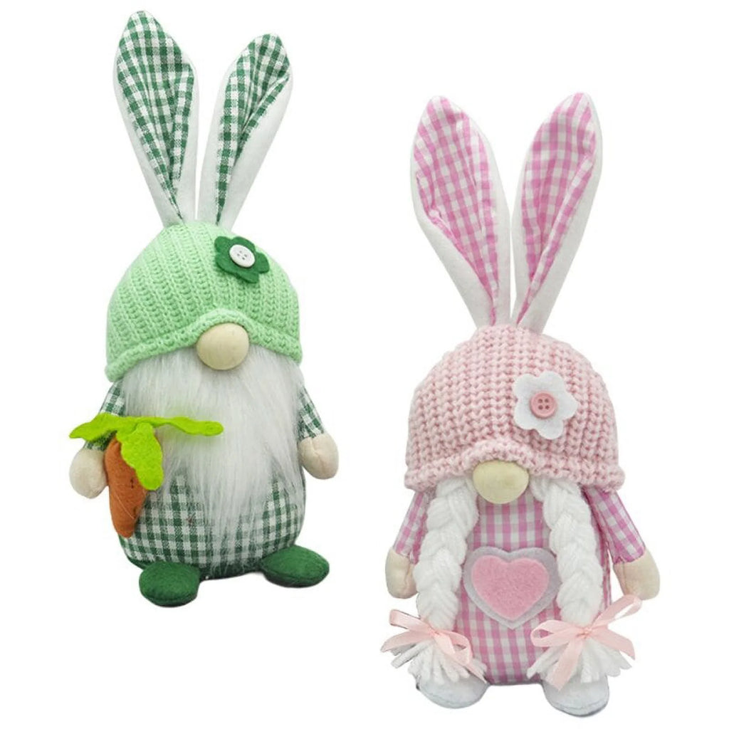 2pcs Spring Easter Gnome Plush Bunny with Flower M6165
