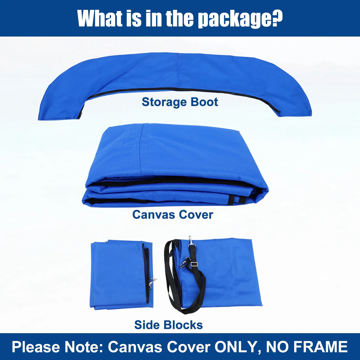 600D 3 Bow 6'L x 46"H x 67"-72"W Bimini Top Canvas Cover with Detachable Side Blocks Storage Blue F16791