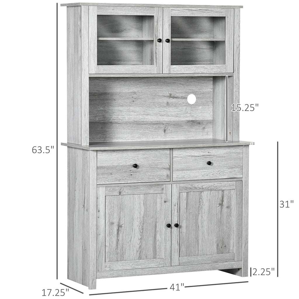 Ash Grey Kitchen Buffet with Hutch and Framed Glass Doors T10756