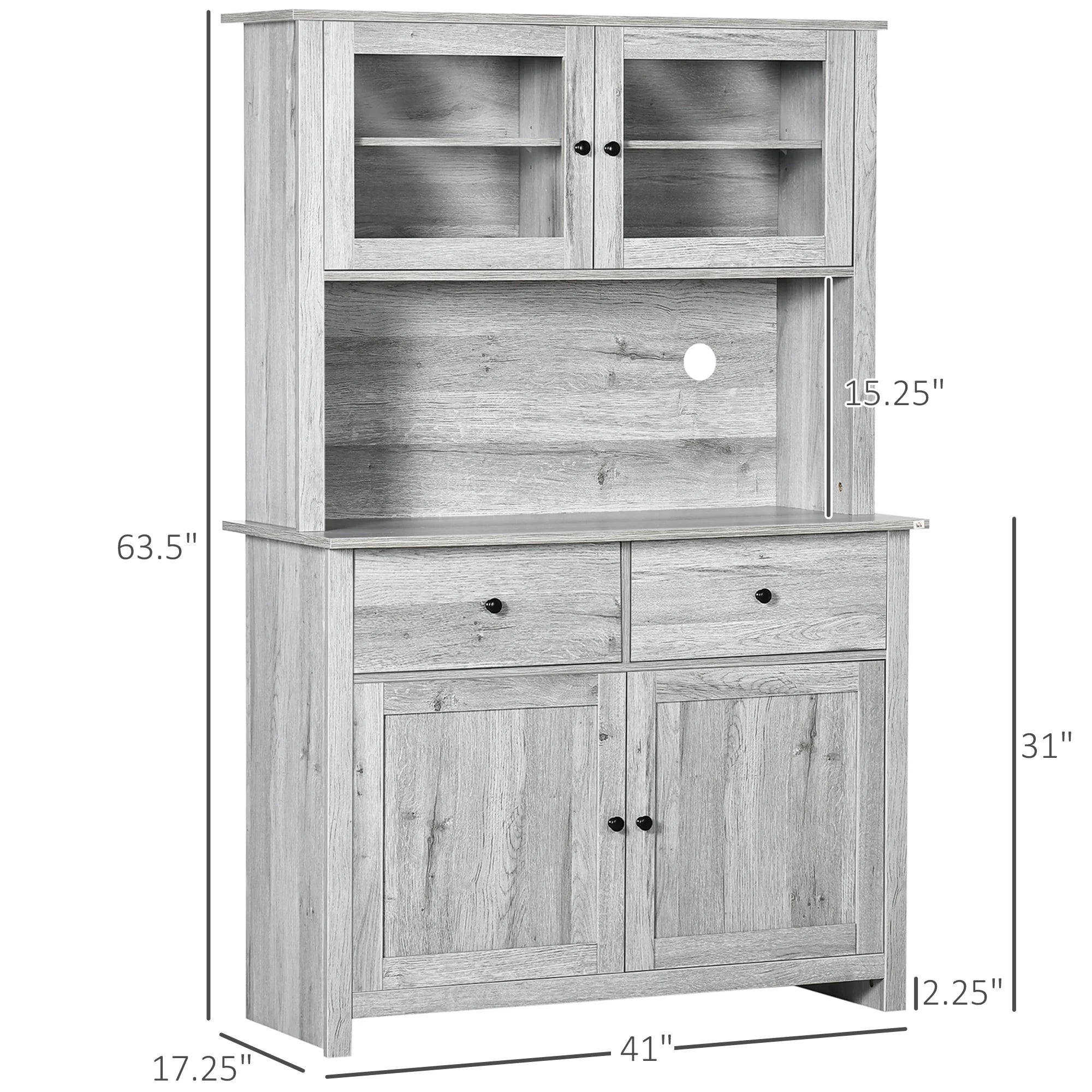 Ash Grey Kitchen Buffet with Hutch and Framed Glass Doors T10756