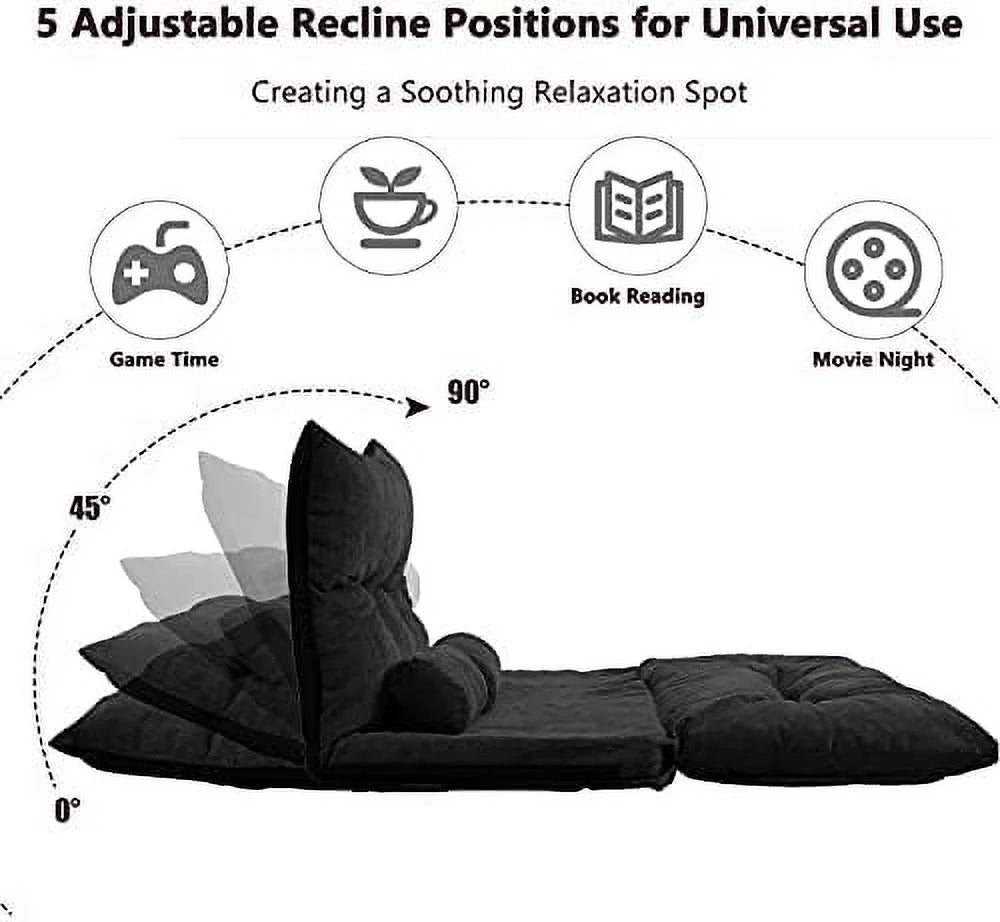 Adjustable Fabric Floor Couch Sofa Bed with Two Pillows Y30561