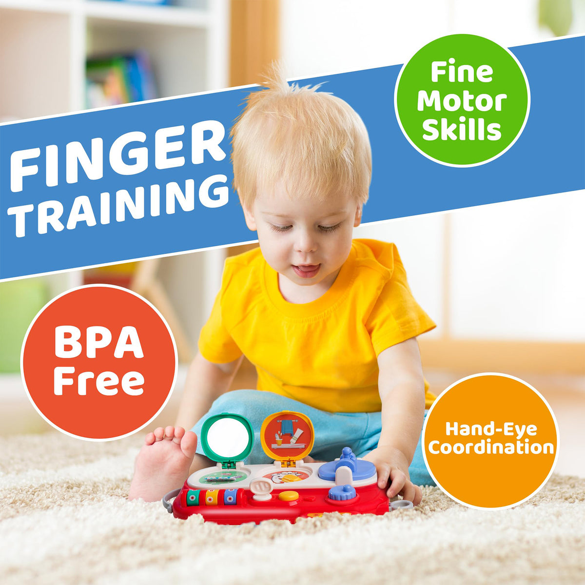 Montessori Activity Board for Toddlers, Sensory Toys, 9 Functions B657
