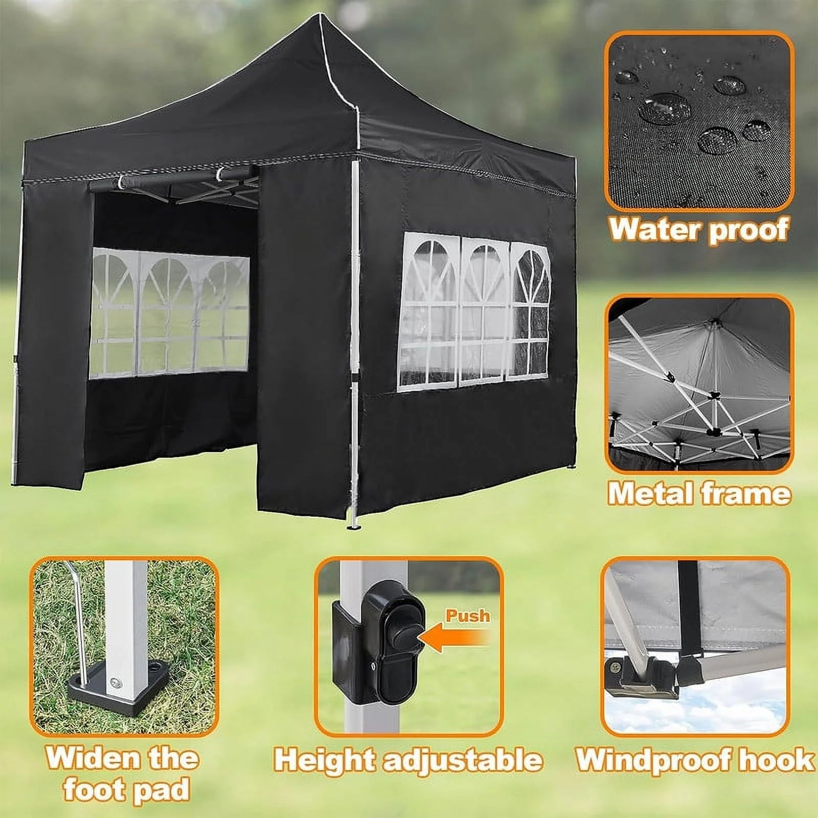 2x2m Pop-up Gazebo Canopy Tent with 4 Side Panels & Carry Bag Steel Frame Waterproof U391976