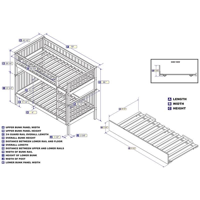 Twin Over Twin White Bunk Bed with Trundle L96364