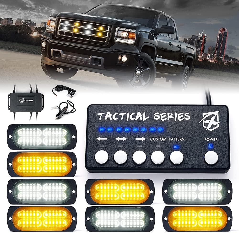 24 LED Surface Mount Strobe Lights Kit with Control Panel Red Blue, 8PCS V8305