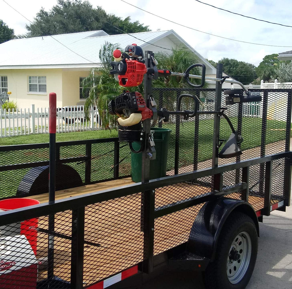 3 Place Open Landscape Trailer Trimmer Rack with Locks O77991