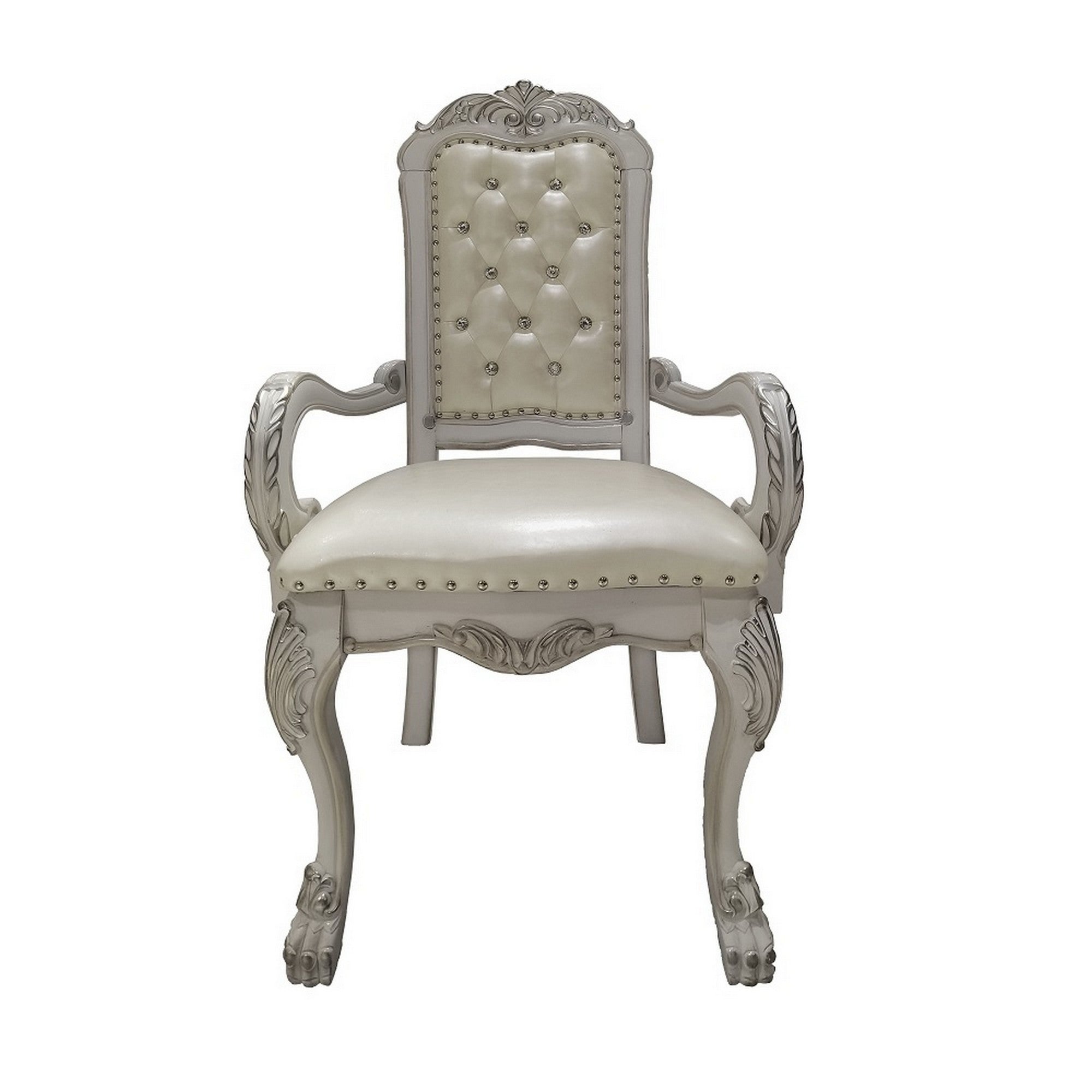 26 Inch Tufted Dining Armchair Set of 2 Faux Leather Bone White H7241