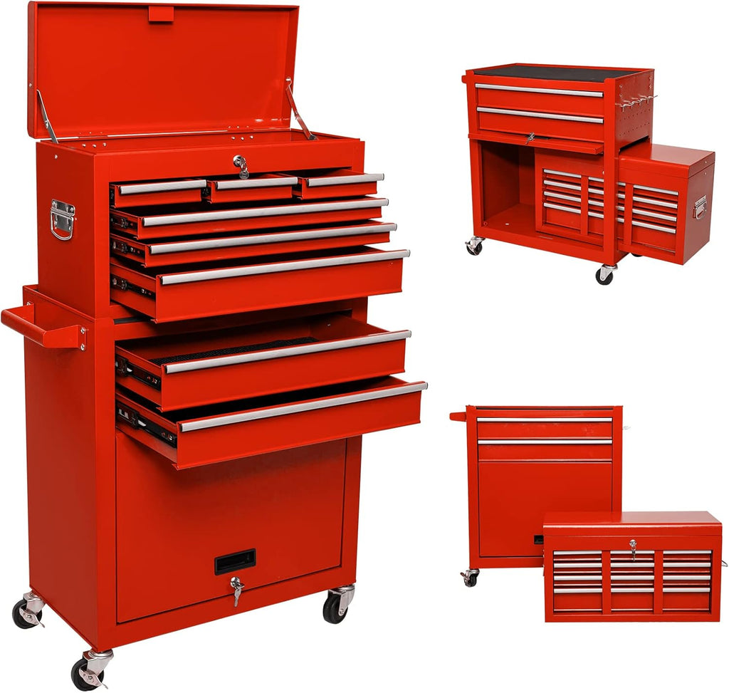Red 8 Drawer Rolling Metal Tool Chest with Wheels L236
