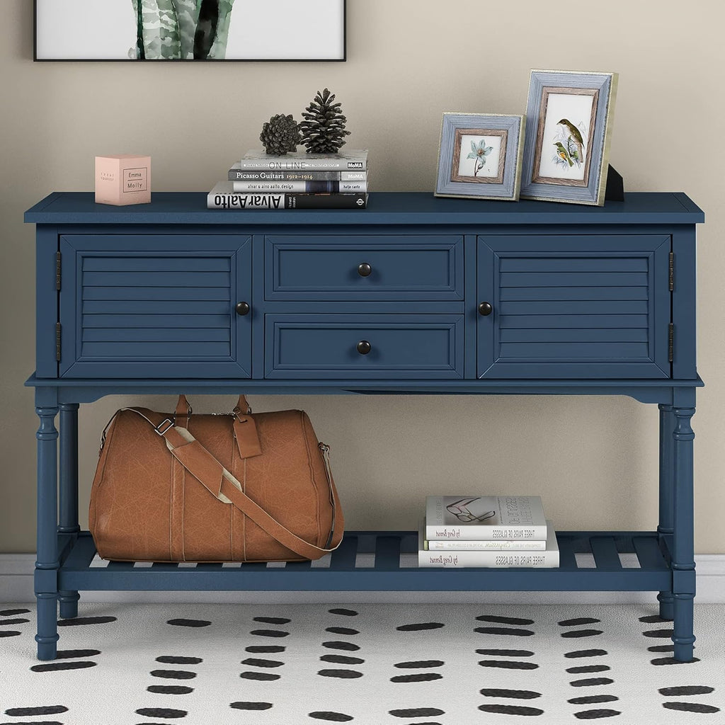 Green Solid Wood Console Table with 7 Drawers and 1 Cabinet Q37540