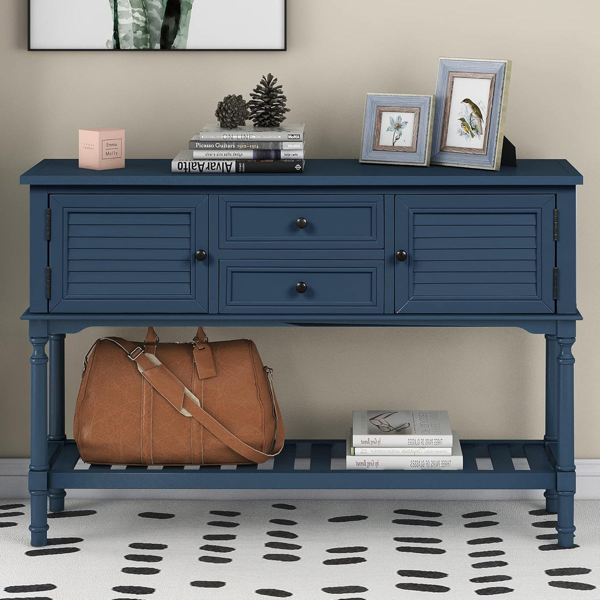 Green Solid Wood Console Table with 7 Drawers and 1 Cabinet Q37540