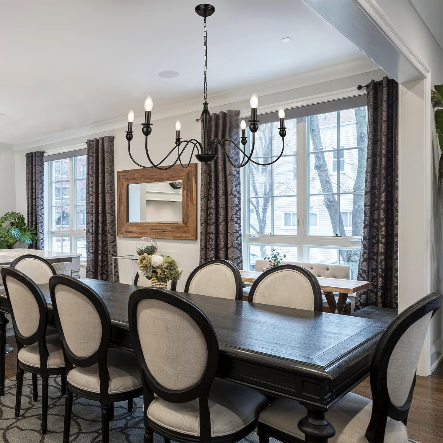Black Farmhouse 6-Light Chandelier D7686