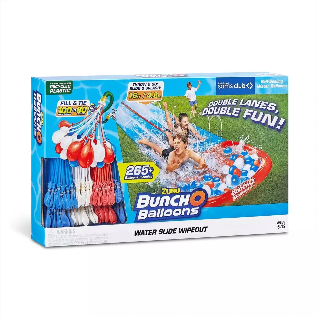 Red White Blue 2 Lane Water Slide with 8 Bunch O Balloons K4614