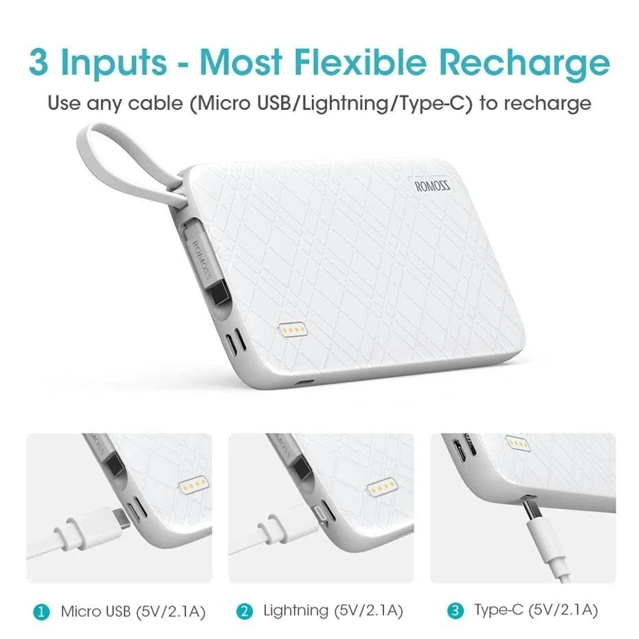 10000mAh Power Bank with Built-in Micro USB Cable T565