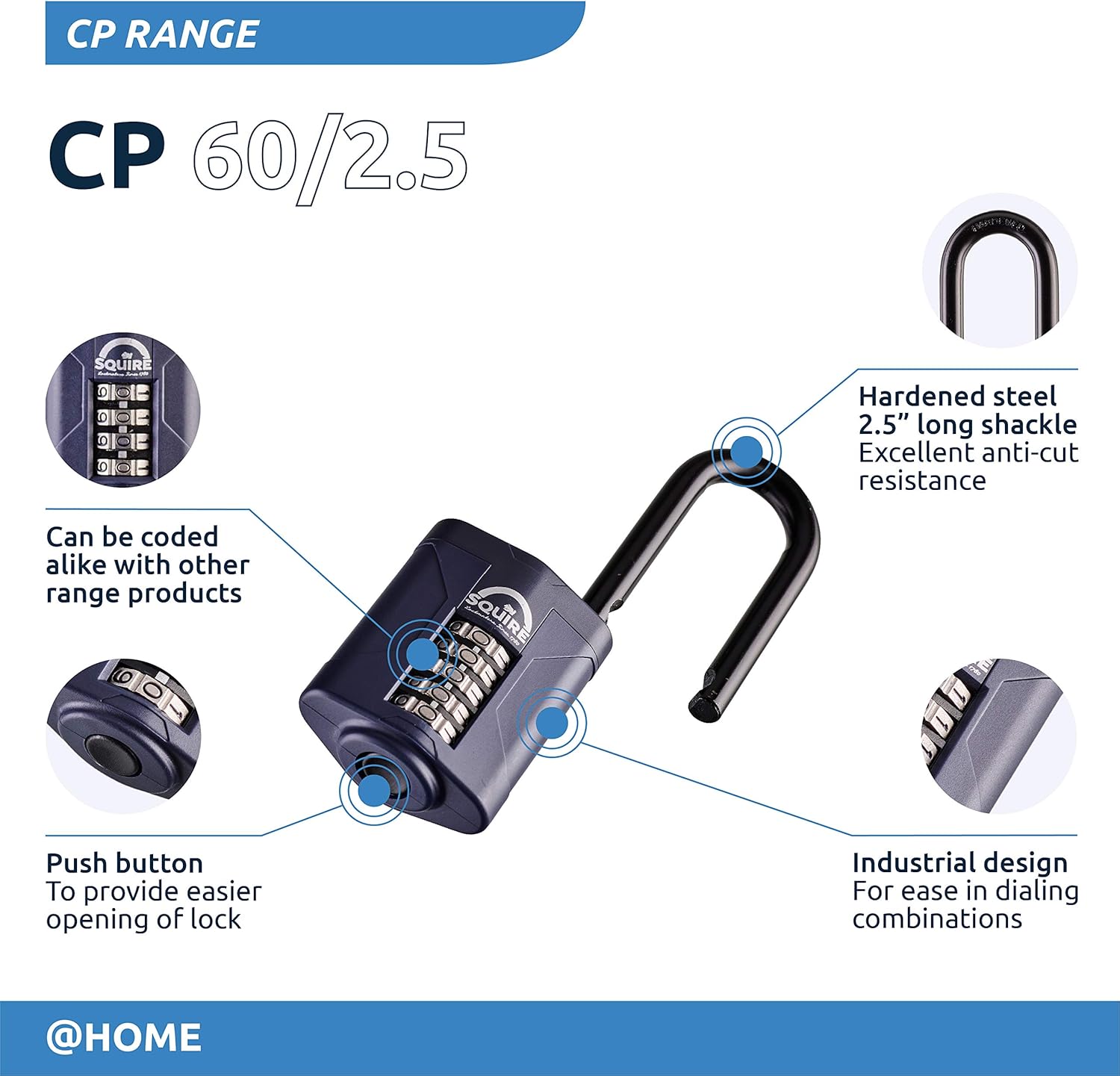 Blue 60 mm 5 Wheel Combination Padlock, Alloy Steel, Pack of 2 H7027