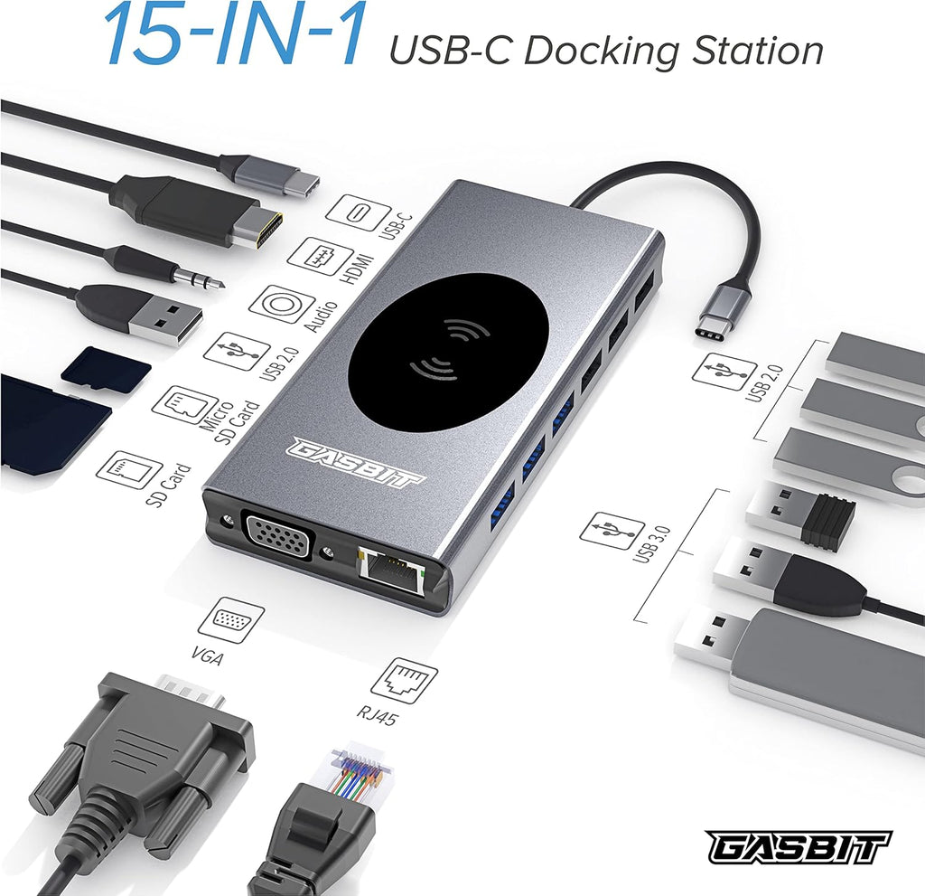 15-in-1 USB C Hub Multiport Adapter with Wireless Phone Charger P882243