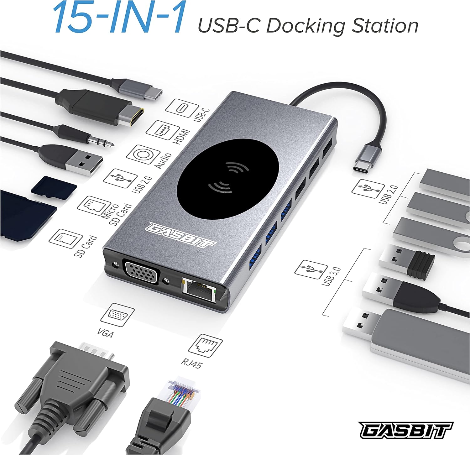 15-in-1 USB C Hub Multiport Adapter with Wireless Phone Charger P882243