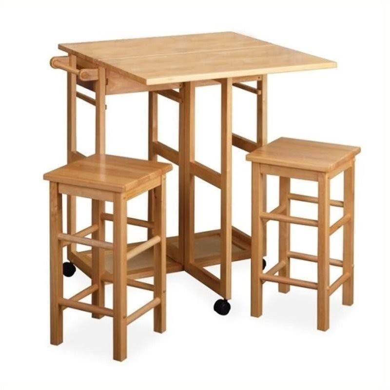Drop Leaf Table Kitchen Cart with 2 Stools in Natural V952366