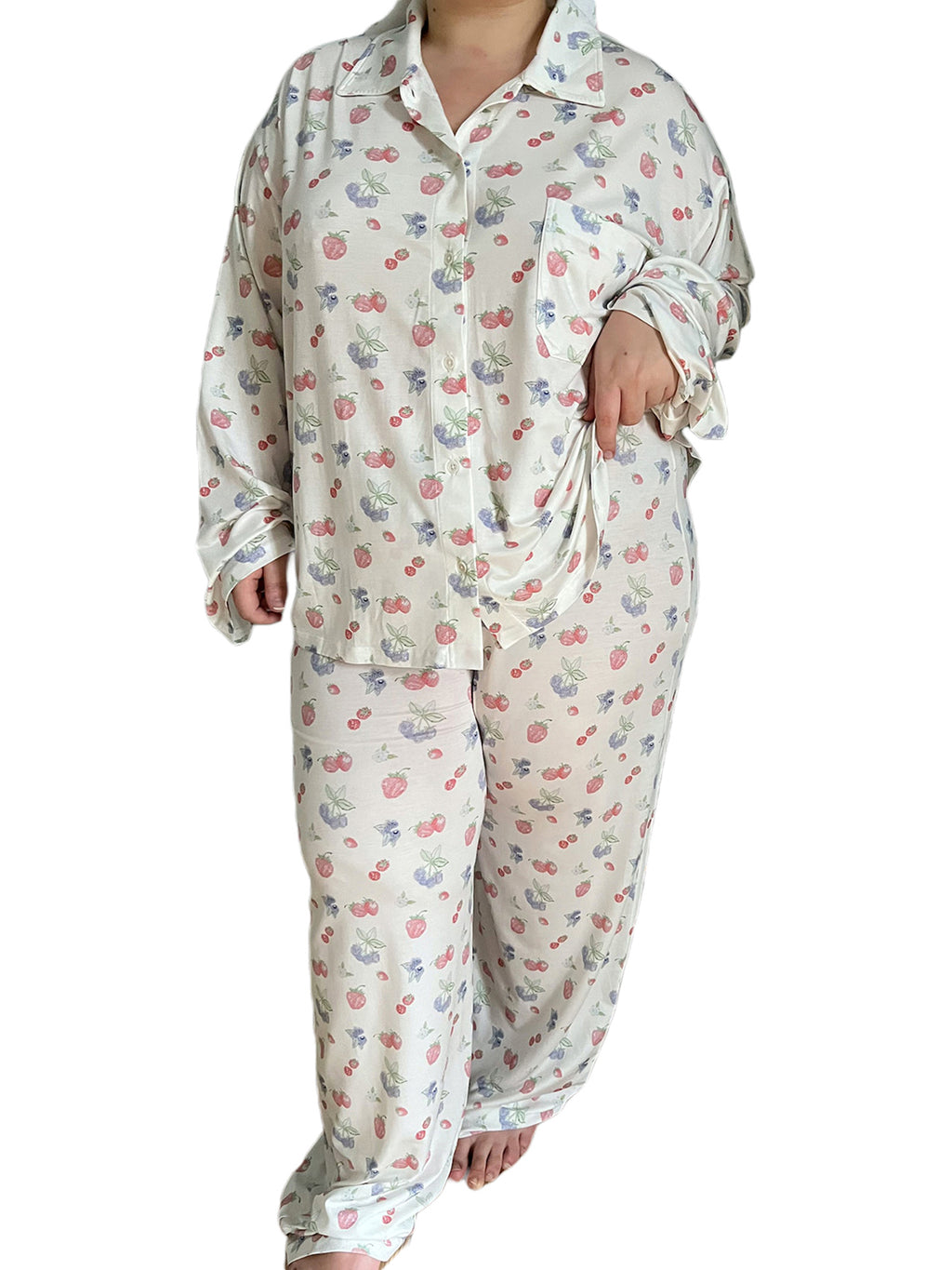 Women 2 Piece Floral Pajamas Lounge Set Long Sleeve Shirt Wide Leg Pants G62383