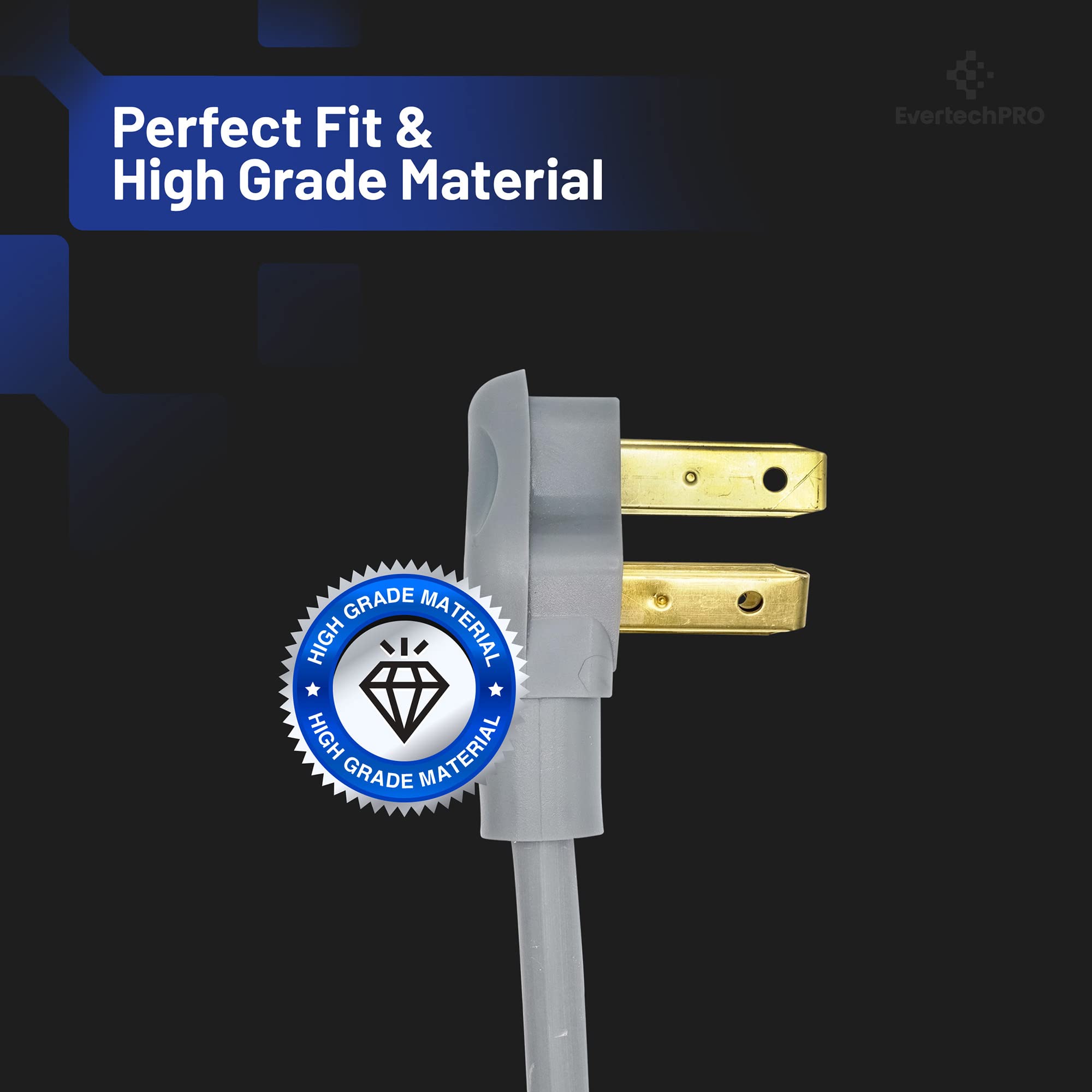 5ft 3 Prong Power Cord with Open End Range Connectors and 3 Copper Wires - 50 Amp Rated Power Cord - 60” Gray Z1753